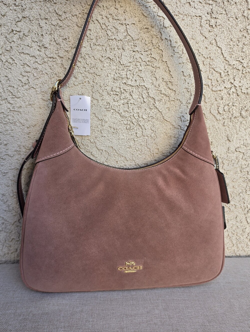Coach Ella Shoulder Suede Leather Bag Handbag Gold/Blush Pink NWT
